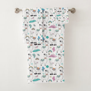 Cute Cartoon Llama Pattern Bath Towel Set