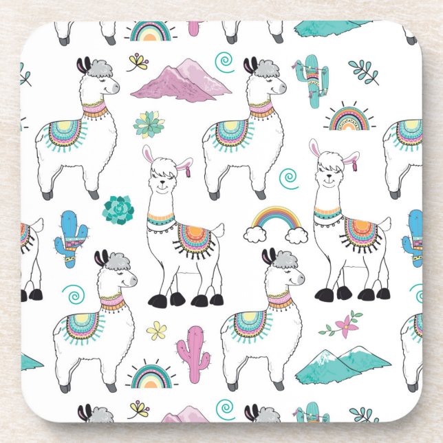 Cute Cartoon Llama Pattern Coaster (Front)
