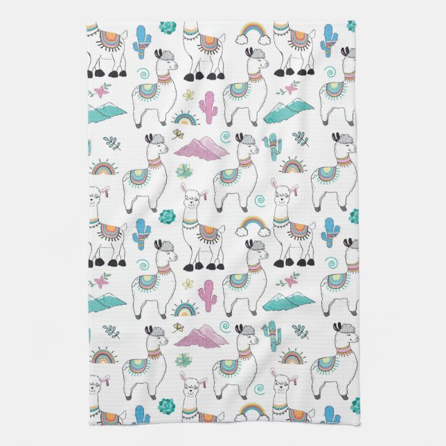 Cute Cartoon Llama Pattern Kitchen Towel (Vertical)