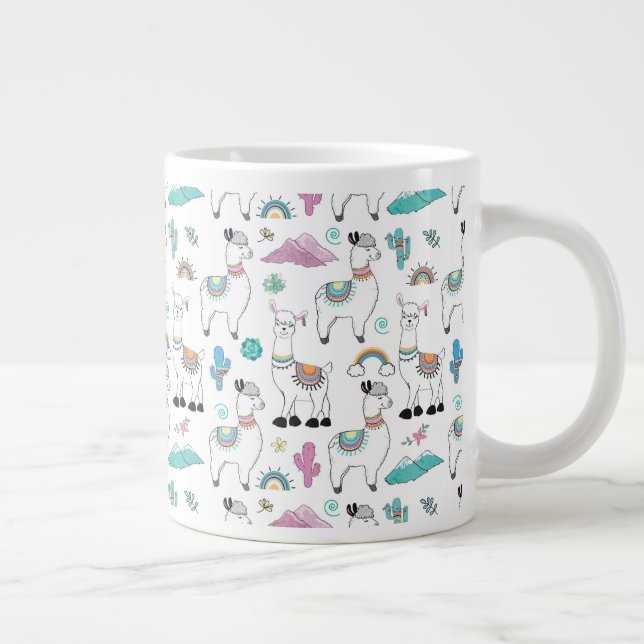 Cute Cartoon Llama Pattern Large Coffee Mug (Right)