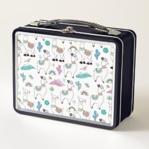 Cute Cartoon Llama Pattern Metal Lunch Box