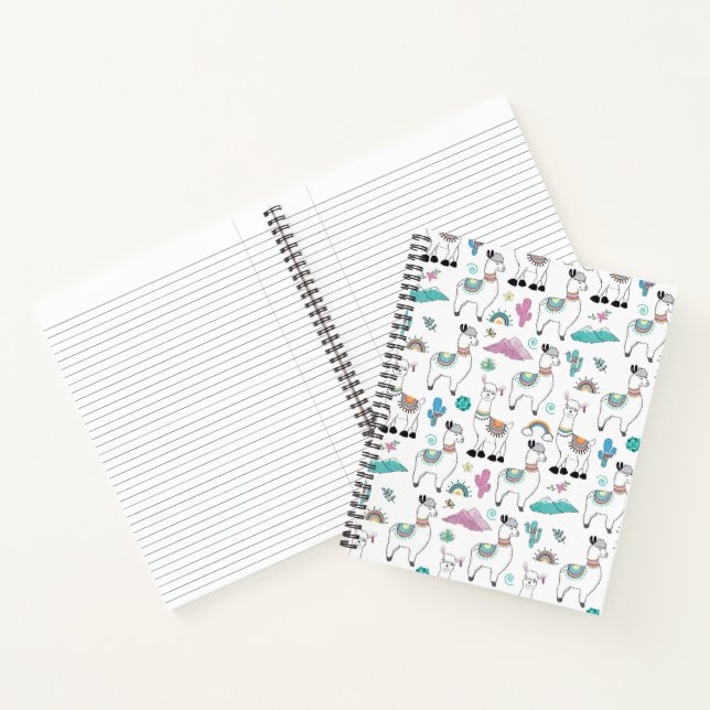 Cute Cartoon Llama Pattern Notebook (Inside)