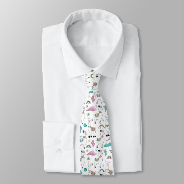 Cute Cartoon Llama Pattern Tie (Tied)