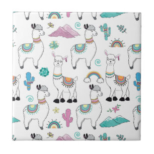 Cute Cartoon Llama Pattern Tile