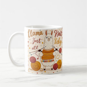 Cute Cartoon llama wearing a knit scarf Coffee Mug
