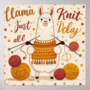Cute Cartoon llama wearing a knit scarf Poster