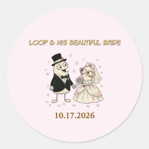 Cute Cartoon Loop Character Wedding Classic Round Sticker