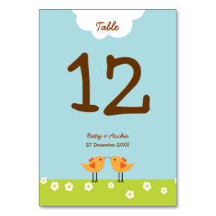 Cute Cartoon Love Birds (Day) Wedding Table Number
