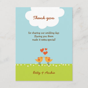 Cute Cartoon Love Birds (Day) Wedding Thank You Card