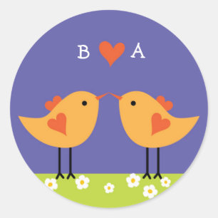 Cute Cartoon Love Birds (Night) Wedding Classic Round Sticker