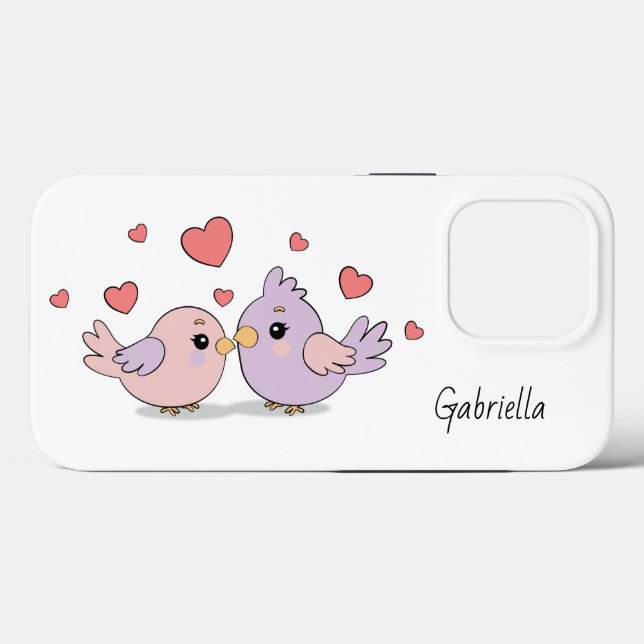Cute Cartoon Lovebirds and Hearts Valentine’s Day Case-Mate iPhone Case (Back (Horizontal))