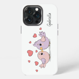 Cute Cartoon Lovebirds and Hearts Valentine’s Day iPhone 13 Pro Case