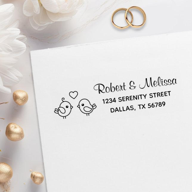 Cute Cartoon Lovebirds - Couple Address Rubber Stamp (Creator Uploaded)