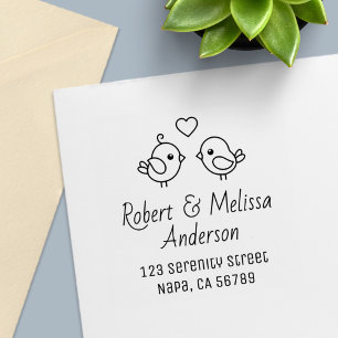 Cute Cartoon Lovebirds Couple Address Self-inking Stamp