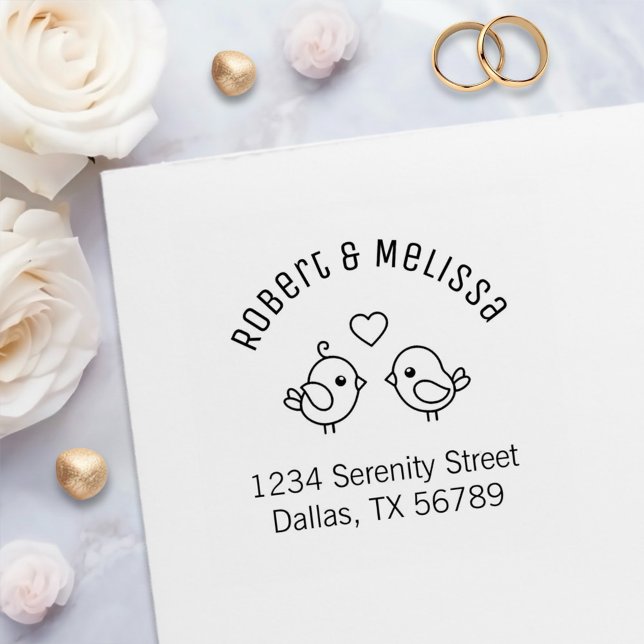 Cute Cartoon Lovebirds Couple Arch Address Self-inking Stamp (Creator Uploaded)