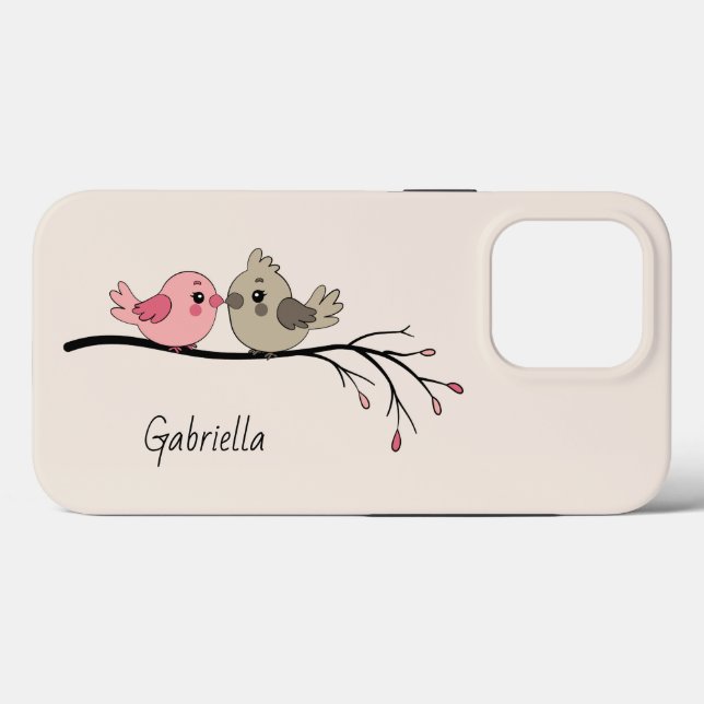 Cute Cartoon Lovebirds on branch Valentine’s Day Case-Mate iPhone Case (Back (Horizontal))
