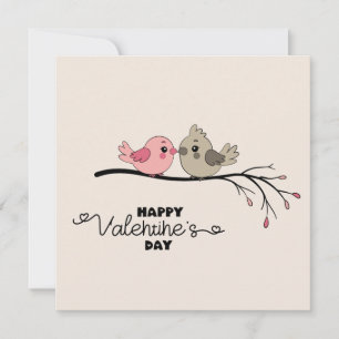 Cute Cartoon Lovebirds on branch Valentine’s Day Holiday Card