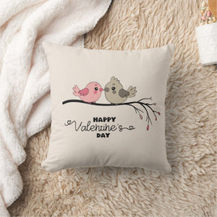 Cute Cartoon Lovebirds on branch Valentine’s Day Throw Pillow