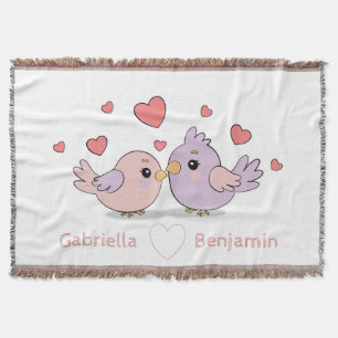 Cute Cartoon Lovebirds Pink Heart Valentine’s Day  Throw Blanket