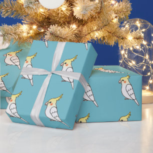 Cute Cartoon Lutino Cockatiel Parrot Birds Wrapping Paper