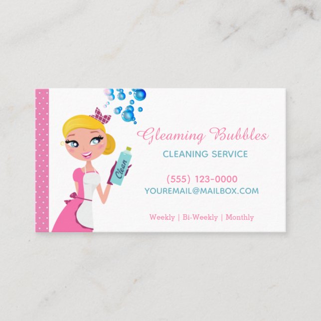 Cute Cartoon Maid House Cleaning Service Business Card (Front)