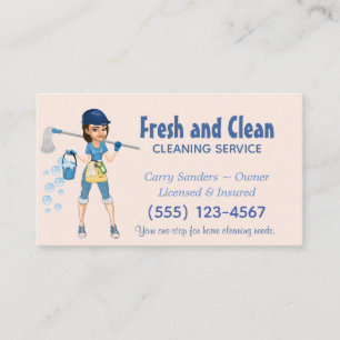 Cute Cartoon Maid House Cleaning Service Business Card