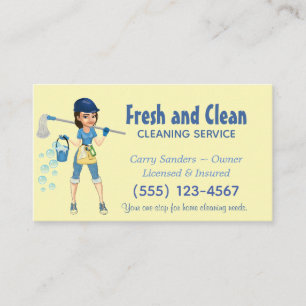 Cute Cartoon Maid House Cleaning Service Business Card