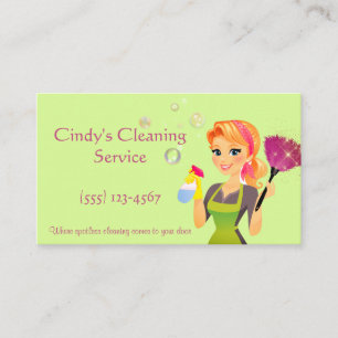 Cute Cartoon Maid House Cleaning Services Business Card