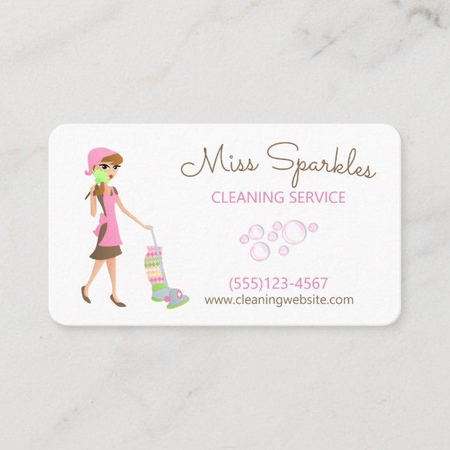Cute Cartoon Maid House Cleaning Services Business Card (Front)