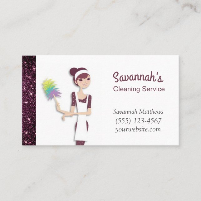 Cute Cartoon Maid Sparkle House Cleaning Services  Business Card (Front)