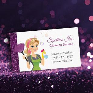 Cute Cartoon Maid Sparkle House Cleaning Services  Business Card