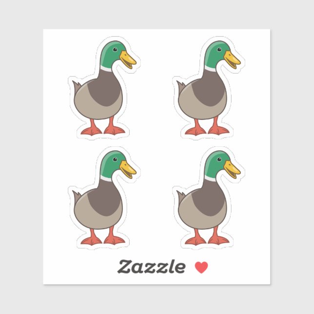 Cute Cartoon Mallard Duck 4 Stickers (Sheet)