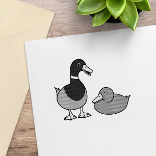 Cute Cartoon Mallard Ducks Pair Rubber Stamp