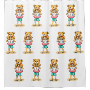 Cute Cartoon Man with Giant Teddy Bear Summer Fun