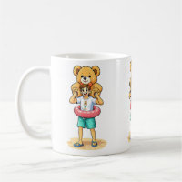 Cute Cartoon Man with Giant Teddy Bear Summer Fun