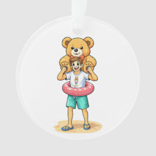 Cute Cartoon Man with Giant Teddy Bear Summer Fun Ornament