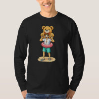 Cute Cartoon Man with Giant Teddy Bear Summer Fun