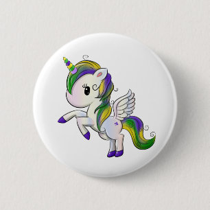 Cute Cartoon Mardi Gras Unicorn Pegasus 2 Inch Round Button