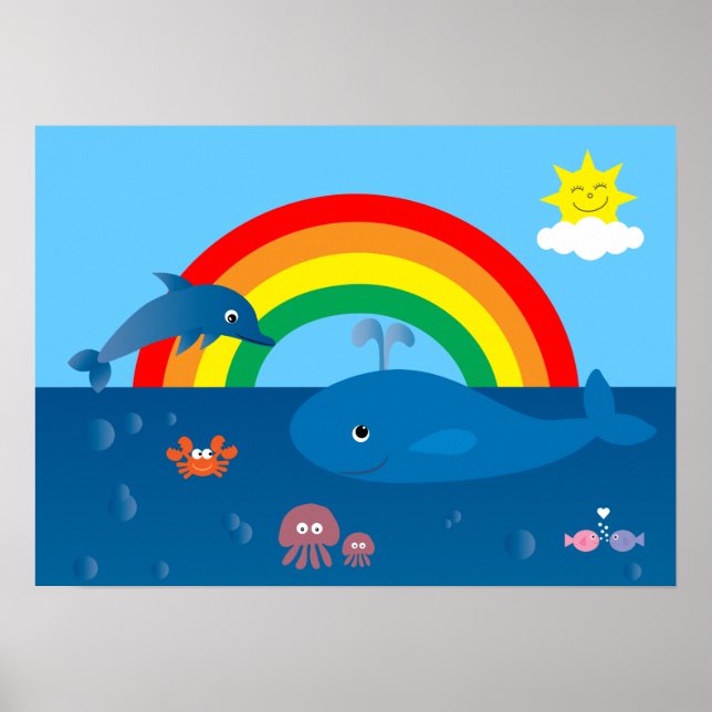 Cute Cartoon Marine Life & Rainbow Custom Poster (Front)