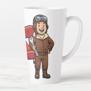 Cute Cartoon Mechanic with Red Car Illustration Latte Mug