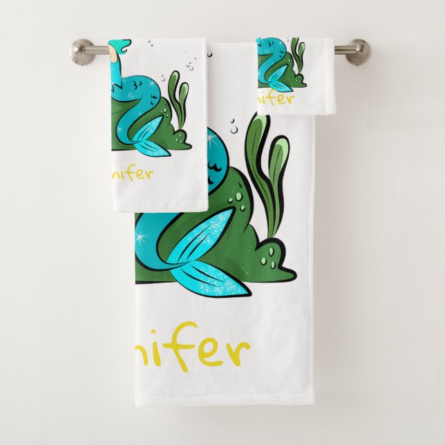 Cute Cartoon Mermaid Kid's Bath Towel Set (Insitu)