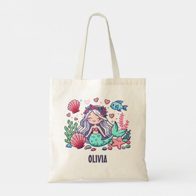 Cute Cartoon Mermaid Personalized  Tote Bag (Back)