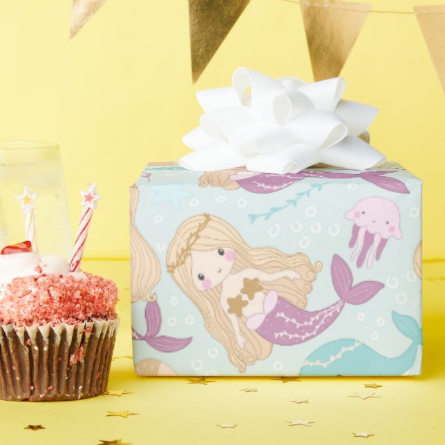 Cute cartoon Mermaid Wrapping Wrapping Paper (Birthday Party)