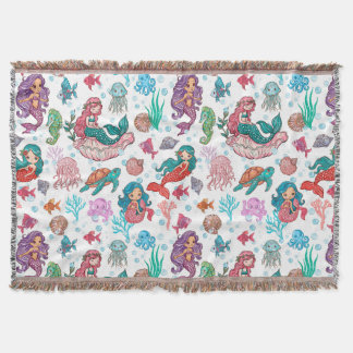 Cute cartoon mermaids on white background throw blanket