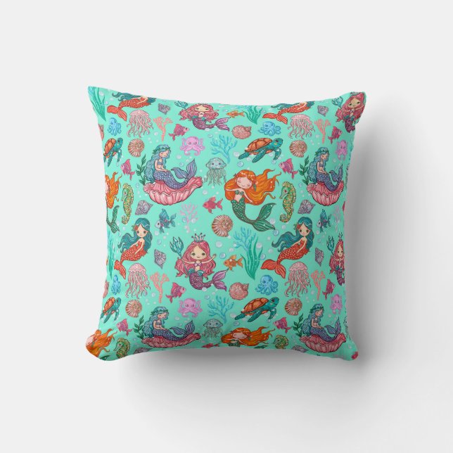 Cute cartoon mermaids Throw Pillow (Front)