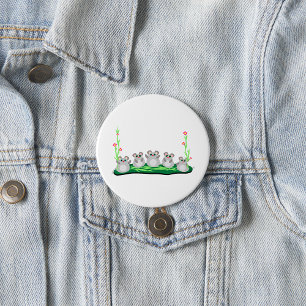Cute Cartoon Mice on Grass with Flowers 3 Inch Round Button