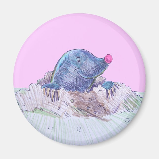 Cute Cartoon Mole and Molehill Magnet (Front)