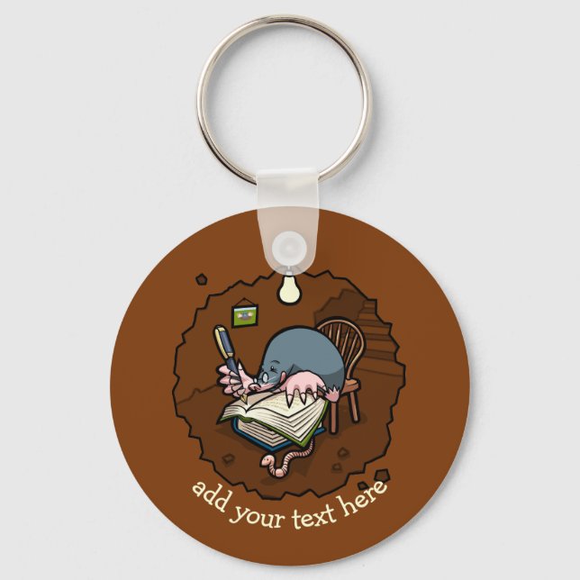 Cute Cartoon Mole Novelist Writing Book In Burrow Keychain (Front)