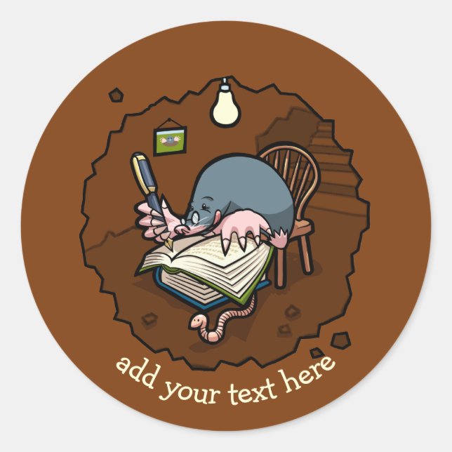 Cute Cartoon Mole Student Writing Book In Burrow Classic Round Sticker (Front)