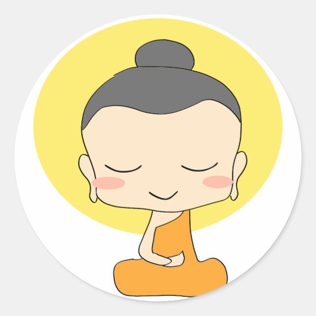 Cute Cartoon Monk Meditating Sticker (Front)